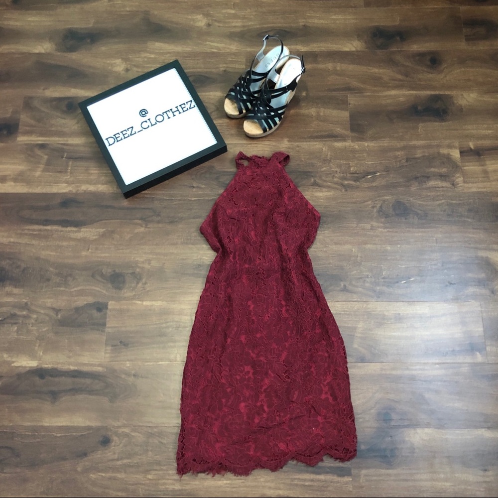 Wine Colored High Neck Open Back Cocktail Dress